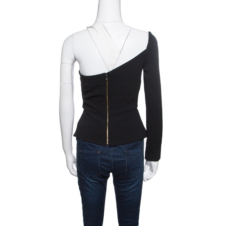 Pre Owned Roland Mouret Black Double Faced Stretch Satin Dryden One Shoulder Top M