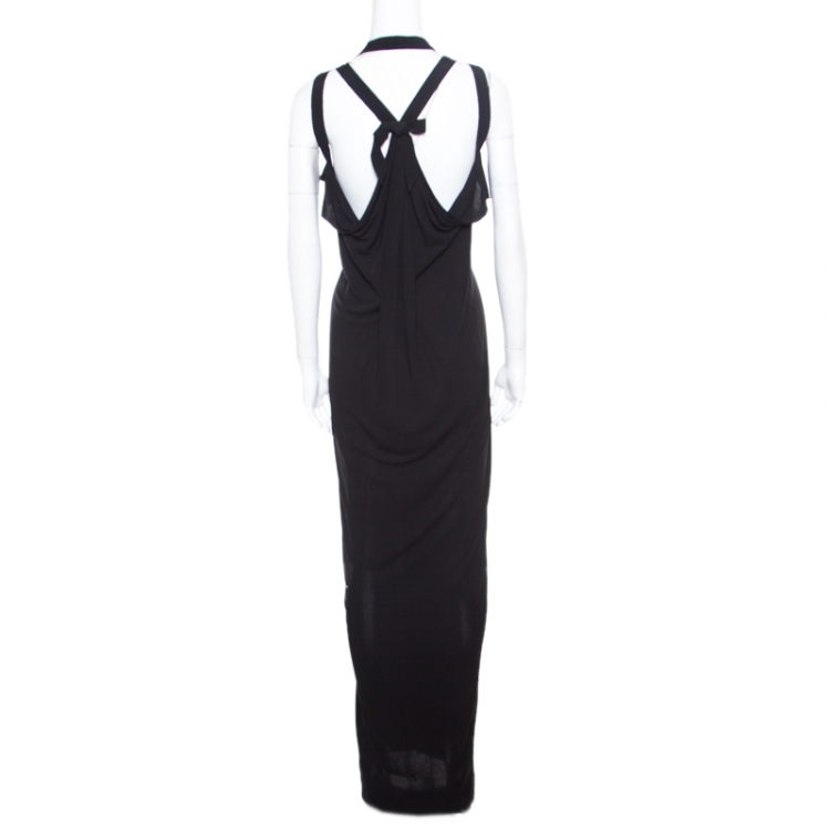 Pre Owned Roland Mouret Black Crepe Knit Draped Featherstone Evening Gown L