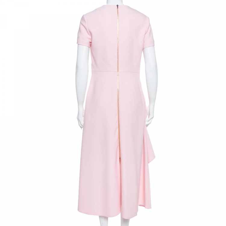Pre Owned Roland Mouret Pink Crepe Draped Ardmore Midi Dress M
