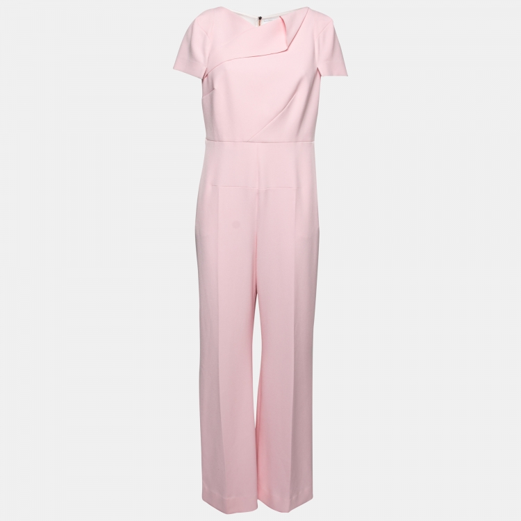Pre Owned Roland Mouret Pink Crepe Asymmetrical Neck Jumpsuit L