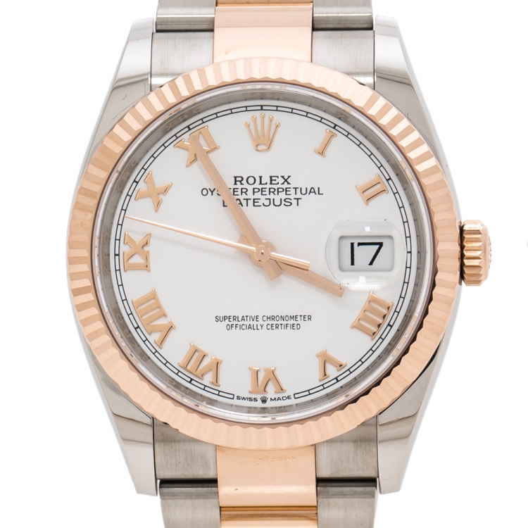 Pre Owned  Rolex White 18K Everose Gold Oystersteel Datejust M126231-0016 Women's Wristwatch 36 mm