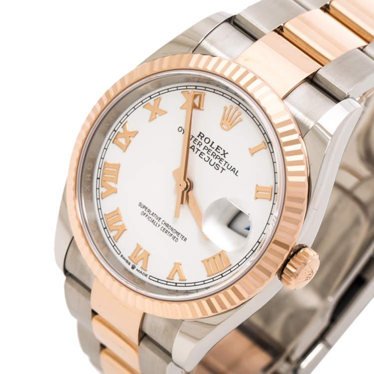 Pre Owned  Rolex White 18K Everose Gold Oystersteel Datejust M126231-0016 Women's Wristwatch 36 mm