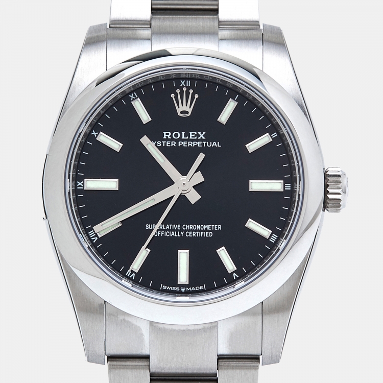 Pre Owned Rolex Black Oystersteel Oyster Perpetual M124200-0002 Women's Wristwatch 34 mm