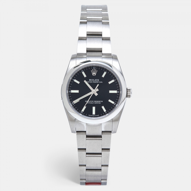 Pre Owned Rolex Black Oystersteel Oyster Perpetual M124200-0002 Women's Wristwatch 34 mm