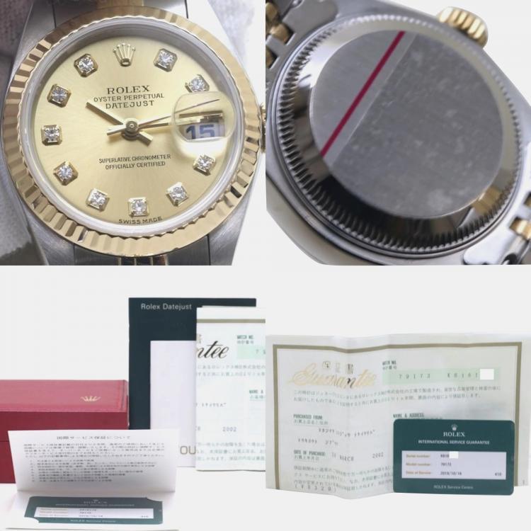 Pre Owned Rolex Champagne Diamond 18k Yellow Gold Stainless Steel Datejust 79173 Automatic Women's Wristwatch 26 mm