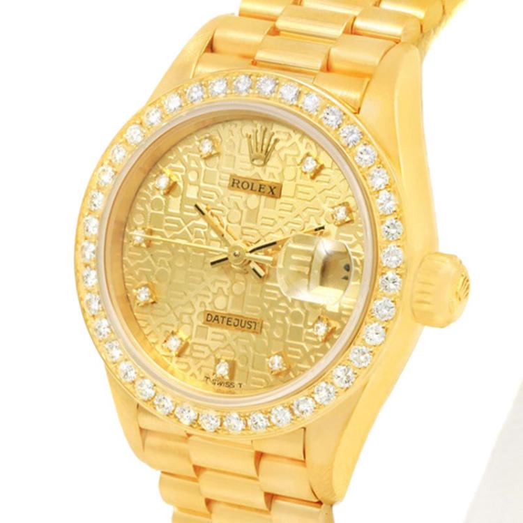 Pre Owned Rolex Champagne Jubilee 18K Yellow Gold Diamonds PresidentDatejust Women's Wristwatch 26MM