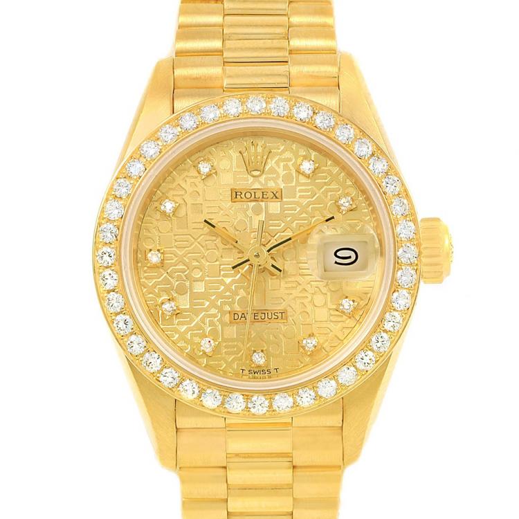 Pre Owned Rolex Champagne Jubilee 18K Yellow Gold Diamonds PresidentDatejust Women's Wristwatch 26MM