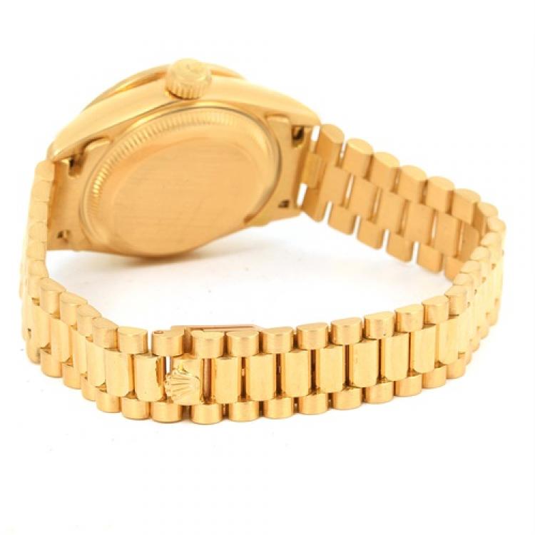 مملوكة مسبقًا Rolex Mother of Pearl 18K Yellow Gold Diamonds President Datejust Women's Wristwatch 26MM