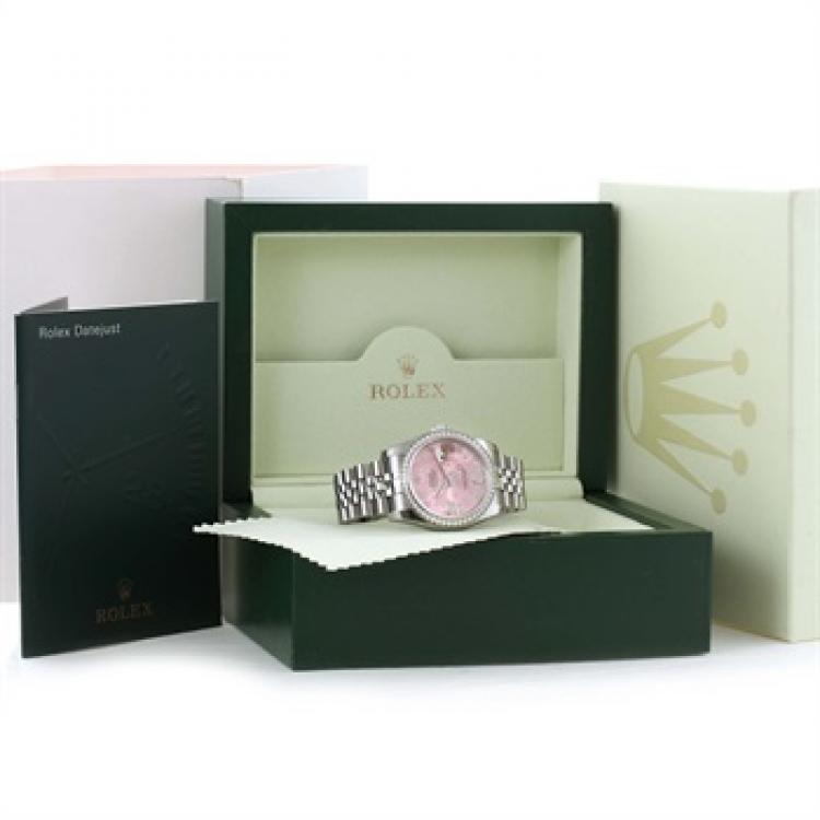 Pre Owned Rolex Pink 18K White Gold & Stainless Steel Diamond Datejust Women's Wristwatch 36MM