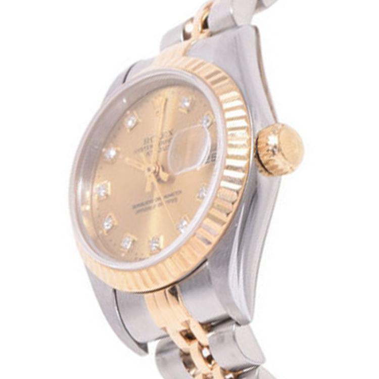 Pre Owned Rolex Champagne 18K Yellow Gold & Stainless Steel Datejust Women's Wristwatch 26MM