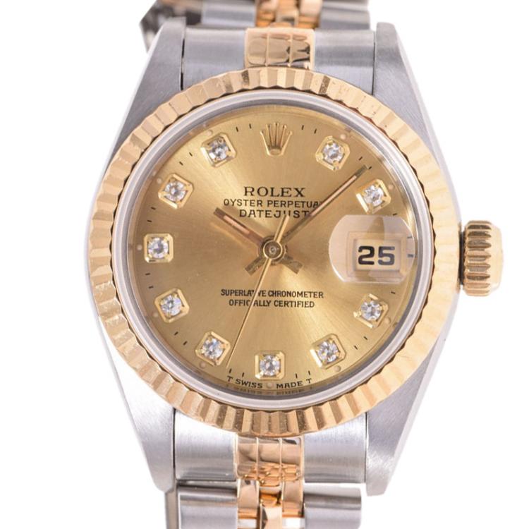 Pre Owned Rolex Champagne 18K Yellow Gold & Stainless Steel Datejust Women's Wristwatch 26MM