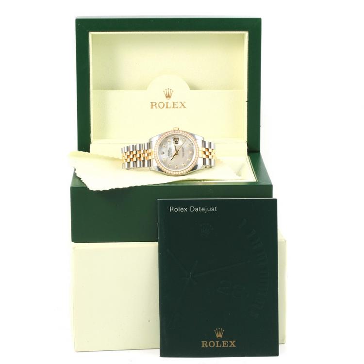 مملوكة مسبقًا Rolex Mother of Pearl 18K Yellow Gold and Stainless Steel Diamond Datejust Women's Wristwatch 36MM