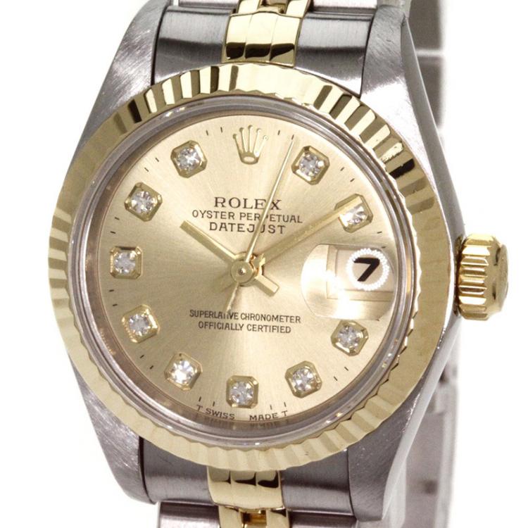 Pre Owned Rolex Champagne 18K Yellow Gold And Stainless Steel Datejust Women's Wristwatch 26MM