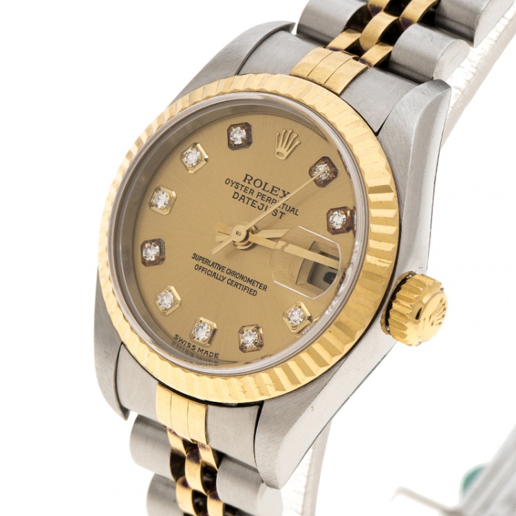 Pre Owned Rolex Gold 18K Yellow Gold and Stainless Steel 79173 Datejust Women's Wristwatch 26 mm