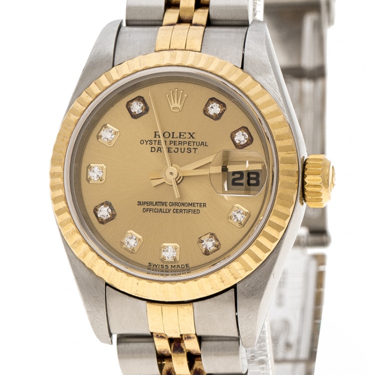 Pre Owned Rolex Gold 18K Yellow Gold and Stainless Steel 79173 Datejust Women's Wristwatch 26 mm