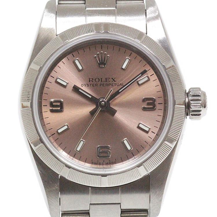 Pre Owned Rolex Pink Stainless Steel Oyster Perpetual Women's Wristwatch 25MM