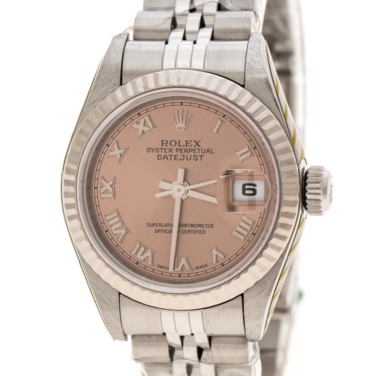 Pre Owned Rolex Pink Stainless Steel Oyster Perpetual Datejust 79174 Women's Wristwatch 26 mm