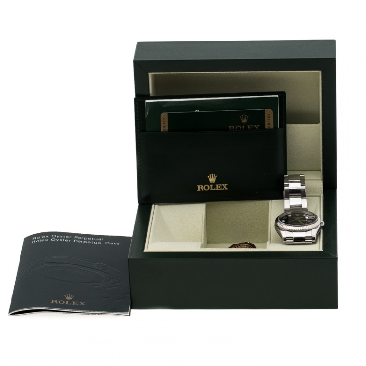 Pre Owned Rolex Black Stainless Steel Oyster Perpetual Date 115234 Women's Wristwatch 34 mm
