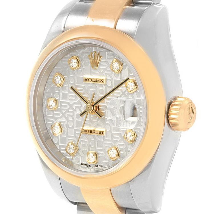 Pre Owned Rolex Silver 18K Yellow Gold and Stainless Steel Datejust Women's Wristwatch 26MM