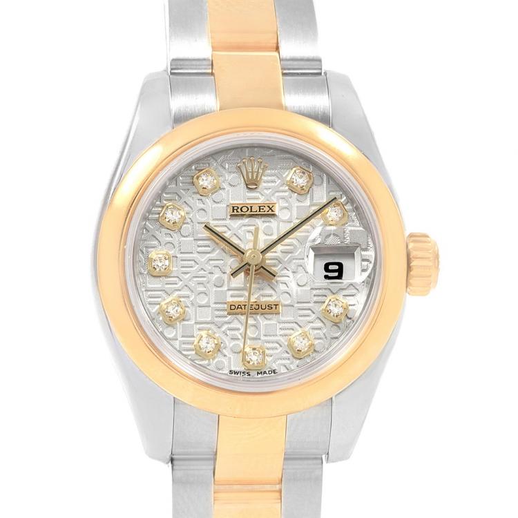 Pre Owned Rolex Silver 18K Yellow Gold and Stainless Steel Datejust Women's Wristwatch 26MM