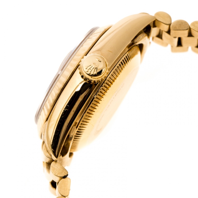 Pre Owned Rolex Gold Dial 18K Yellow Gold Diamonds 69178 Datejust Women's Wristwatch 26 mm