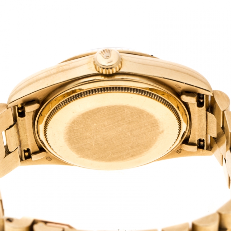Pre Owned Rolex Diamond 18k Yellow Gold Day Date President Women's Wristwatch 35MM