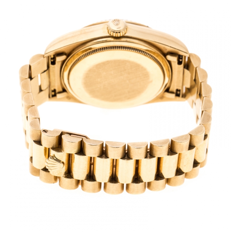 Pre Owned Rolex Diamond 18k Yellow Gold Day Date President Women's Wristwatch 35MM