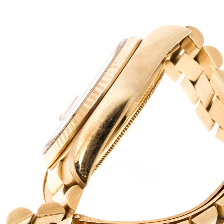 Pre Owned Rolex Diamond 18k Yellow Gold Day Date President Women's Wristwatch 35MM