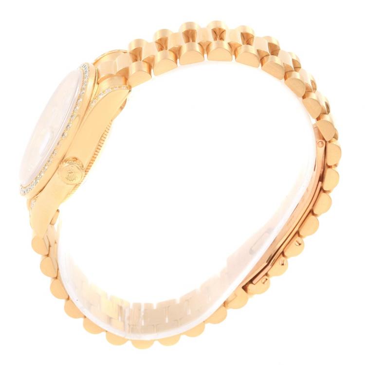 Pre Owned Rolex MOP 18K Yellow Gold Diamond President Datejust Women's Wristwatch 31MM
