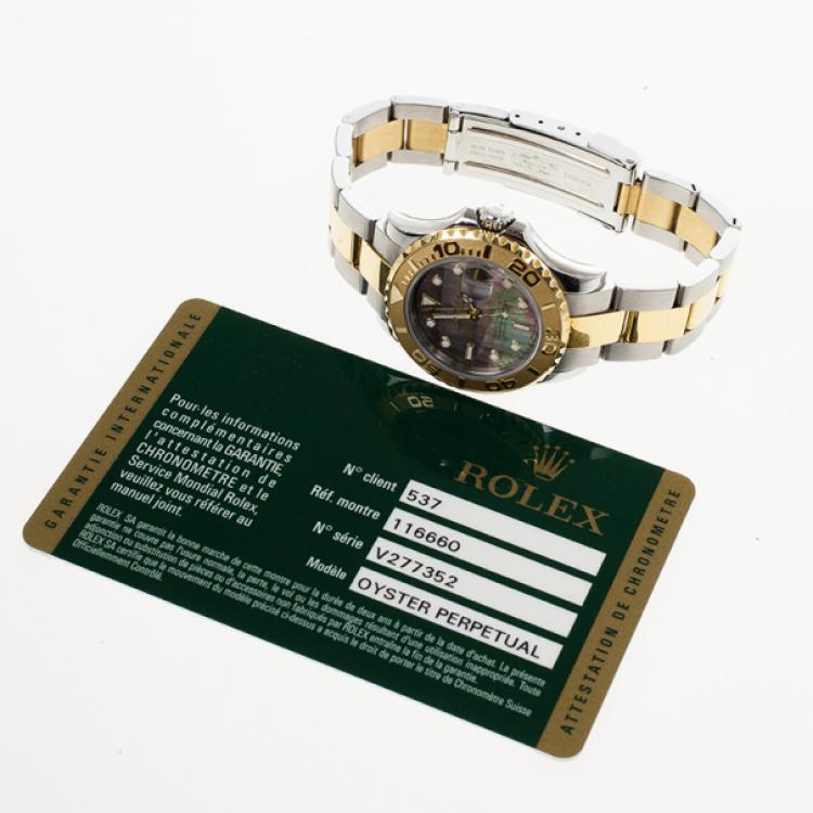 Pre Owned Rolex Mother of Pearl Gold Yacht-Master Women's Wristwatch 29MM