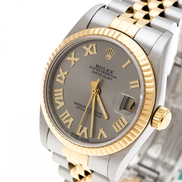Pre Owned Rolex Grey 18K Yellow Gold Stainless Steel Lady Datejust 31 68273 Women's Wristwatch 31 mm