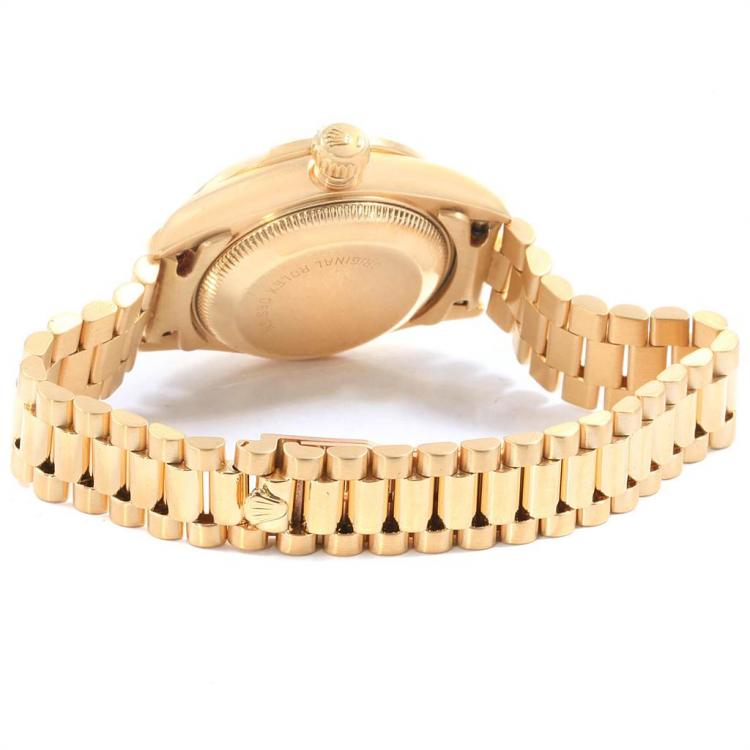 مملوكة مسبقًا Rolex Tiger Eye 18K Yellow Gold Diamond President Datejust Women's Wristwatch 26MM