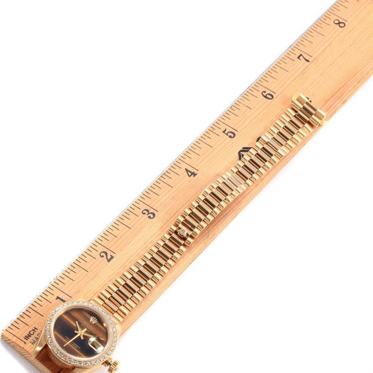 مملوكة مسبقًا Rolex Tiger Eye 18K Yellow Gold Diamond President Datejust Women's Wristwatch 26MM
