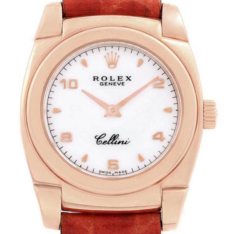 Pre Owned Rolex White 18K Rose Gold Cellini Cestello 5310 Women's Wristwatch 26MM