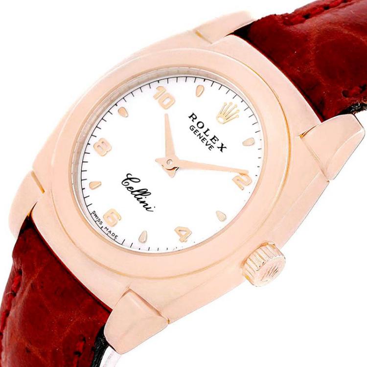 Pre Owned Rolex White 18K Rose Gold Cellini Cestello 5310 Women's Wristwatch 26MM