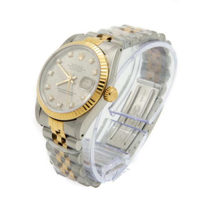 Pre Owned Rolex Grey Diamond Dial Gold & Steel Date Just Women's Watch 31MM