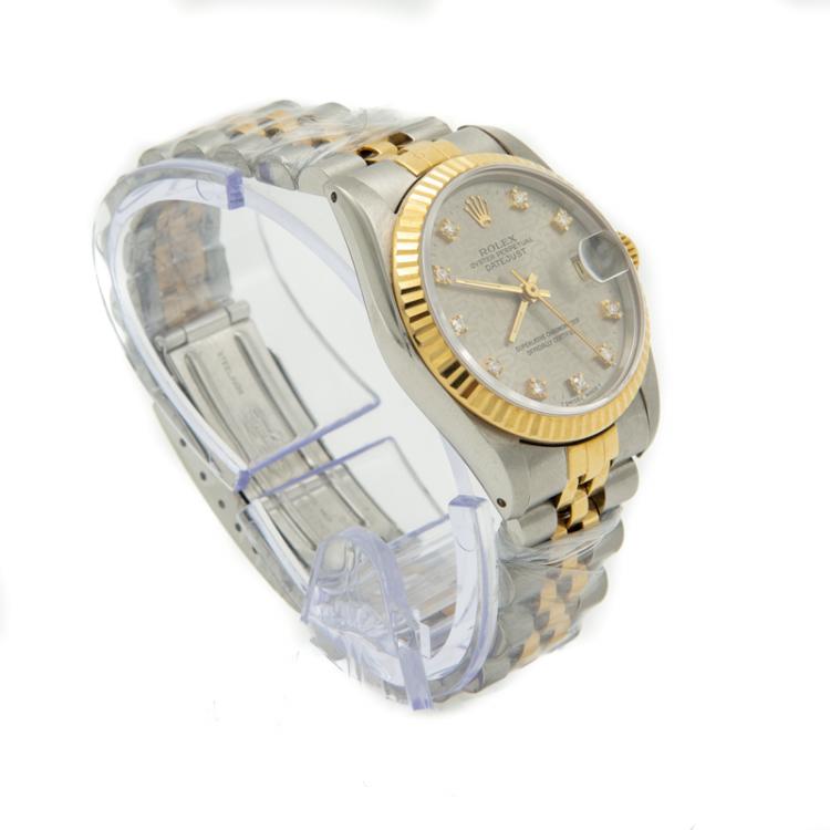 Pre Owned Rolex Grey Diamond Dial Gold & Steel Date Just Women's Watch 31MM