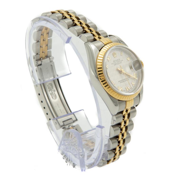 Pre Owned Rolex Ivory Pyramid Dial Steel & Yellow Gold Datejust Women'S Watch 26MM