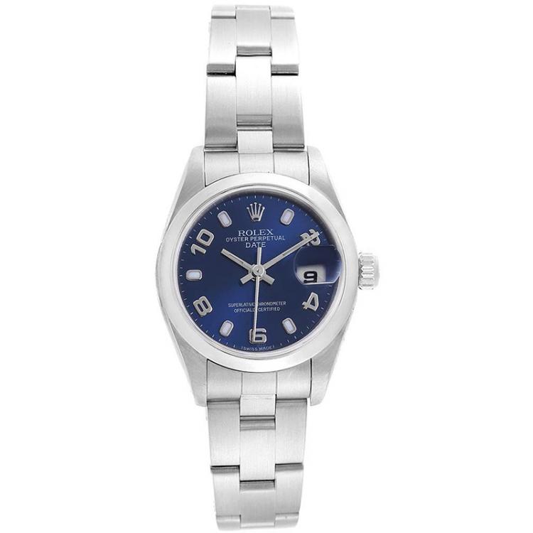 Pre Owned Rolex Blue Stainless Steel Date 79160 Women's Wristwatch 25MM