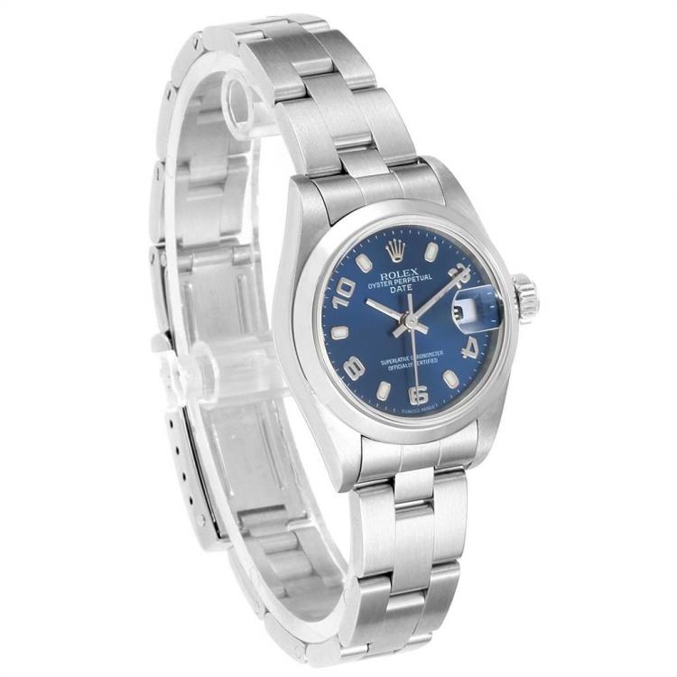 Pre Owned Rolex Blue Stainless Steel Date 79160 Women's Wristwatch 25MM
