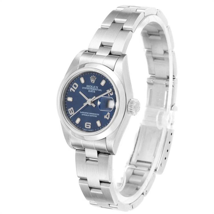 Pre Owned Rolex Blue Stainless Steel Date 79160 Women's Wristwatch 25MM