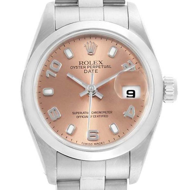 Pre Owned Rolex Salmon Stainless Steel Date 79160 Women's Wristwatch 26MM