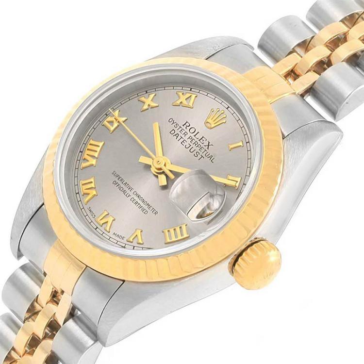 Pre Owned Rolex Slate 18K Yellow Gold and Stainless Steel Datejust 69173 Women's Wristwatch 26MM