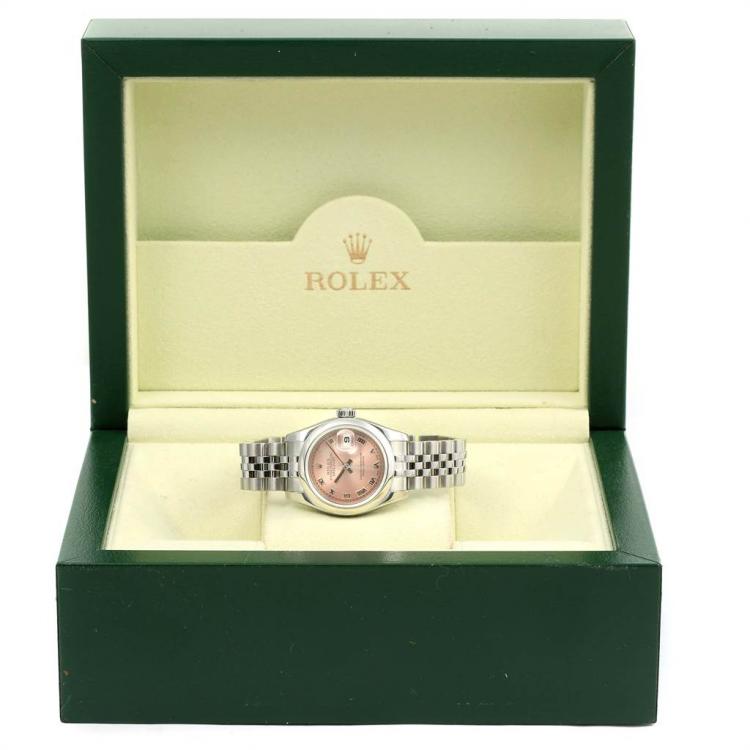 Pre Owned Rolex Salmon Stainless Steel Datejust 179160 Women's Wristwatch 26MM