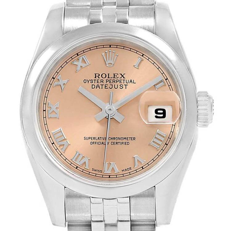 Pre Owned Rolex Salmon Stainless Steel Datejust 179160 Women's Wristwatch 26MM