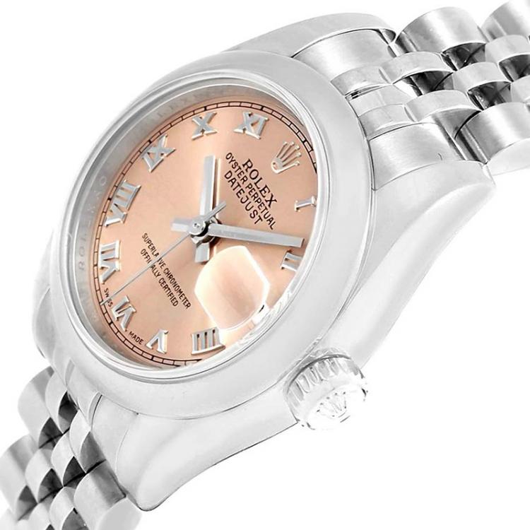 Pre Owned Rolex Salmon Stainless Steel Datejust 179160 Women's Wristwatch 26MM