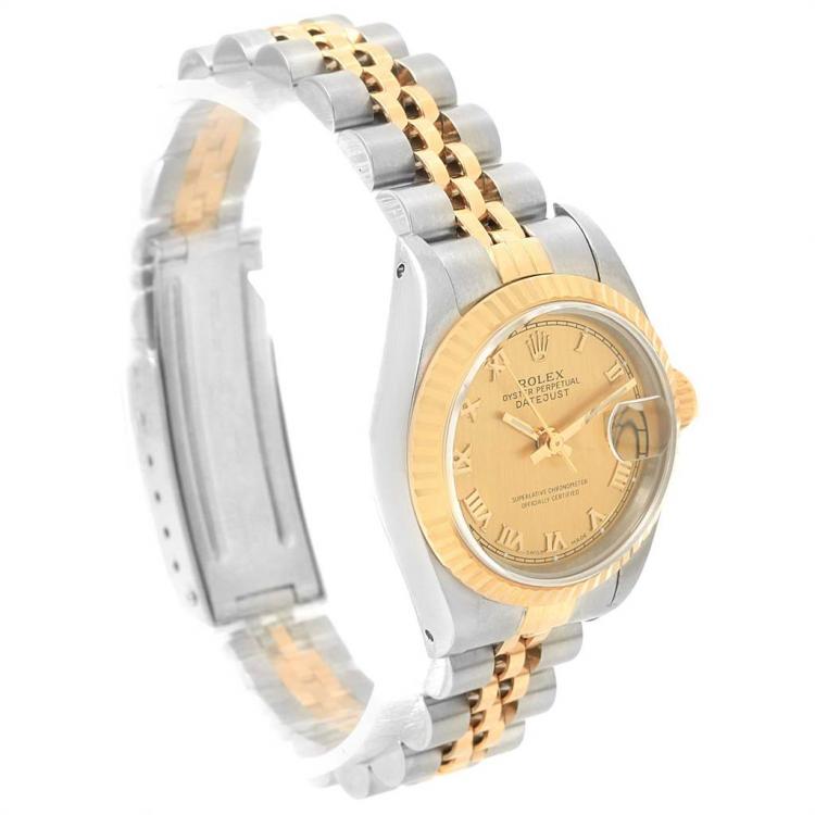 مملوكة مسبقًا Rolex Champagne 18K Yellow Gold and Stainless Steel Datejust 69173 Women's Wristwatch 26MM