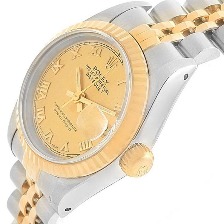 مملوكة مسبقًا Rolex Champagne 18K Yellow Gold and Stainless Steel Datejust 69173 Women's Wristwatch 26MM