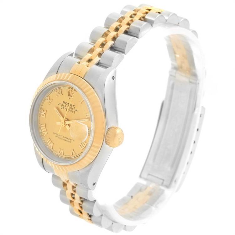 مملوكة مسبقًا Rolex Champagne 18K Yellow Gold and Stainless Steel Datejust 69173 Women's Wristwatch 26MM