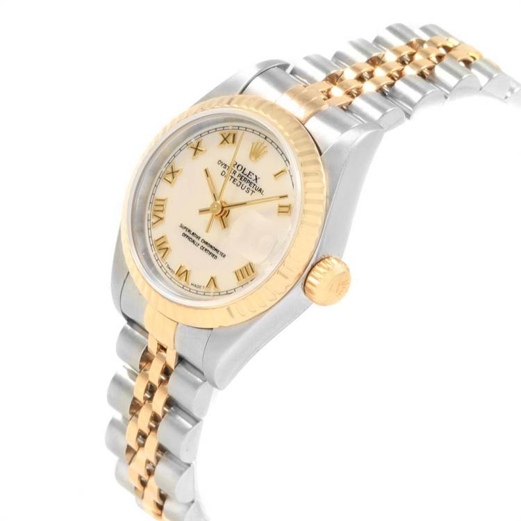 Pre Owned Rolex Ivory 18K Yellow Gold and Stainless Steel Datejust 69173 Women's Wristwatch 26MM